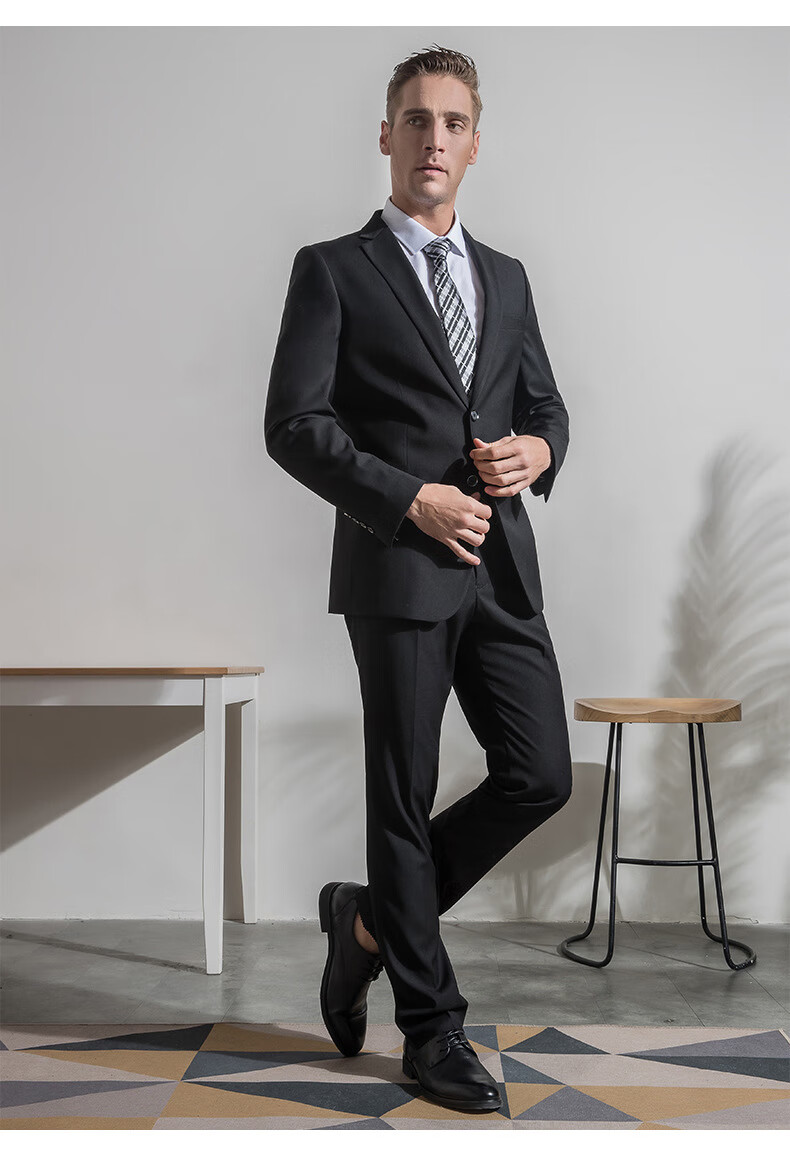 七匹·狼库之都冬季男士西装商务黑色西服套装韩版修身定制职业正装