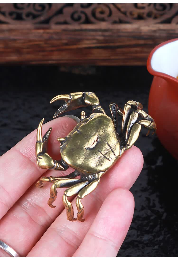2022新款铜螃蟹摆件巨茂实心铜螃蟹横财茶宠茶玩摆件日式铜虫盖置盖托