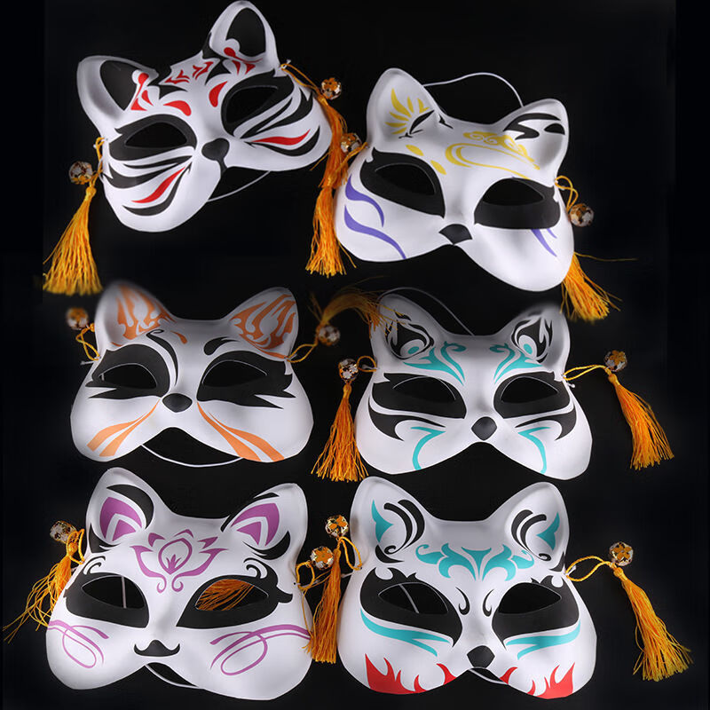 现货直发狸半脸网红古风猫脸面具彩绘二次元动漫男女万圣节舞会抖音