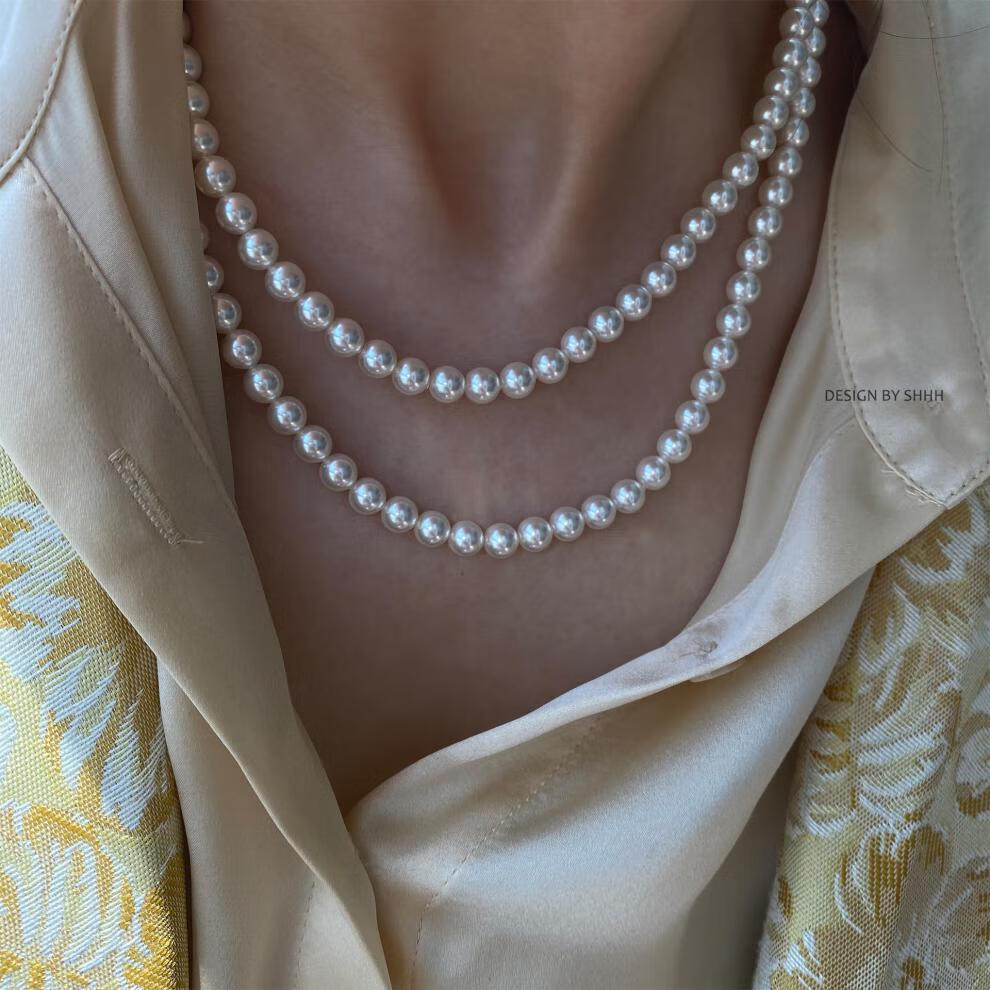 高端品质整体美国包金同款施家水晶珍珠项链简约轻奢复古气质6mm珠40