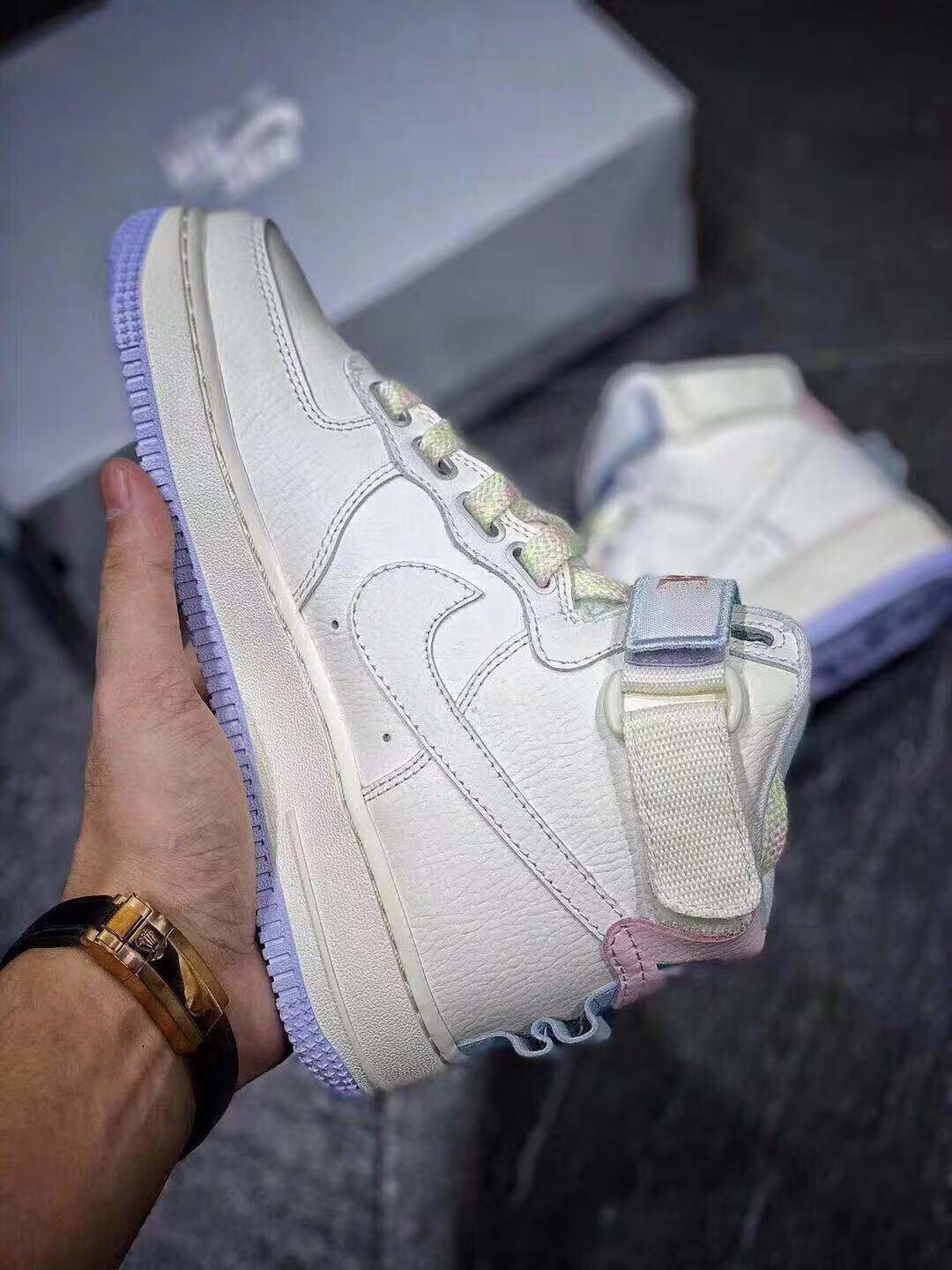 女鞋af1hiut浅粉空军一号独角兽米白乳白马卡龙樱花粉高帮板鞋独角兽