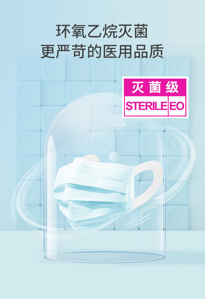稳健医用外科口罩白色口罩三层医护独立包装级1盒50只盒蓝色成人款