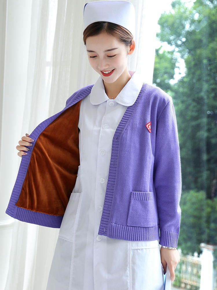 新款冬装保暖厚护士毛衣女外套开衫新款藏蓝色护士服针织衫外搭秋冬季