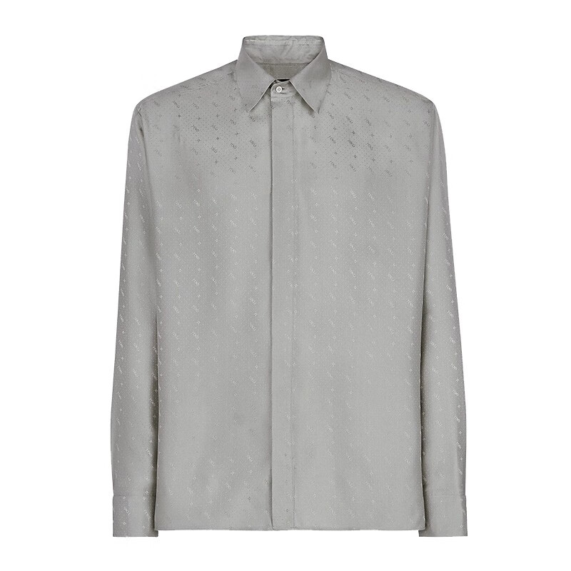 【七夕礼物】fendi芬迪男装衬衫纯色中高领桑蚕丝斜纹材质饰有微型