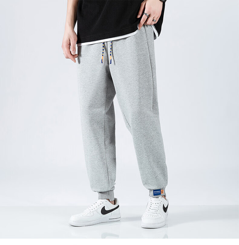 七匹狼男装swjeans棉质卫裤男束脚运动裤白色潮牌春秋季青年学生情侣