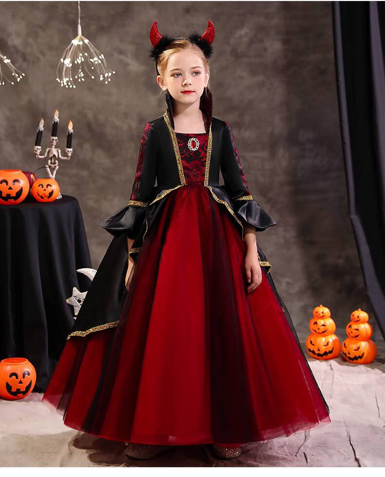 万圣节儿童服装 万圣节服装女童cosplay服饰女孩礼服女巫恶魔角色扮演