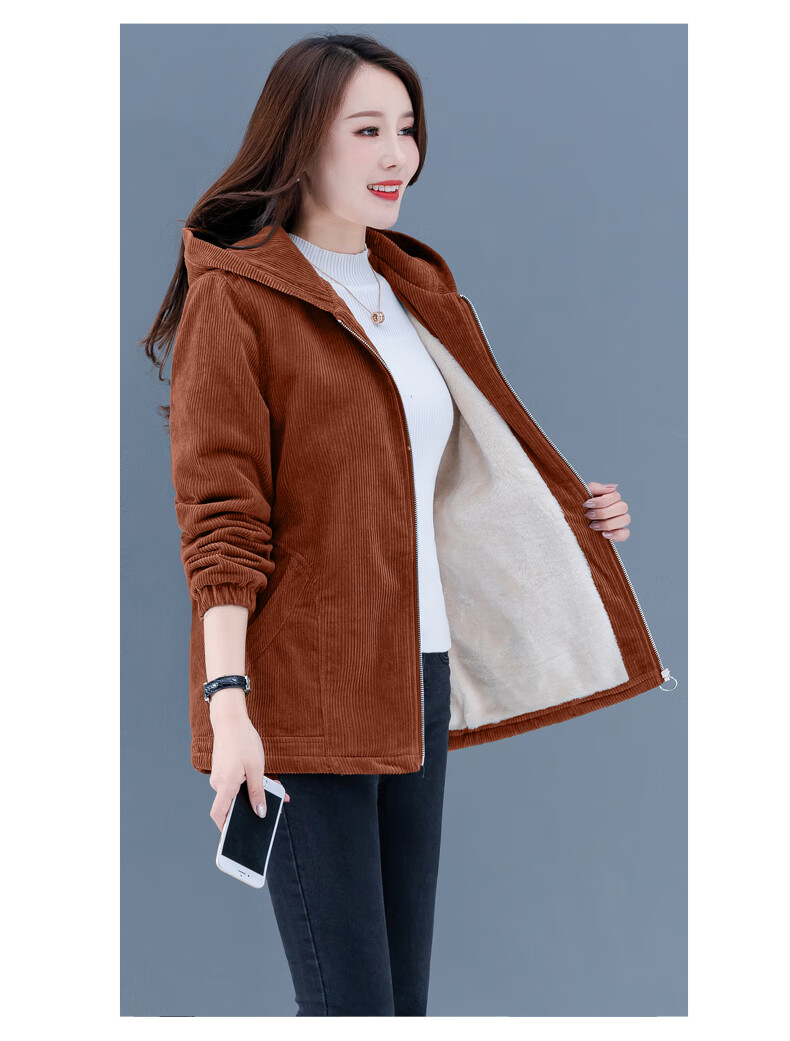 有绒的条绒灯草绒灯心绒女外套女新款秋冬天穿的灯蕊绒衣服加绒加厚