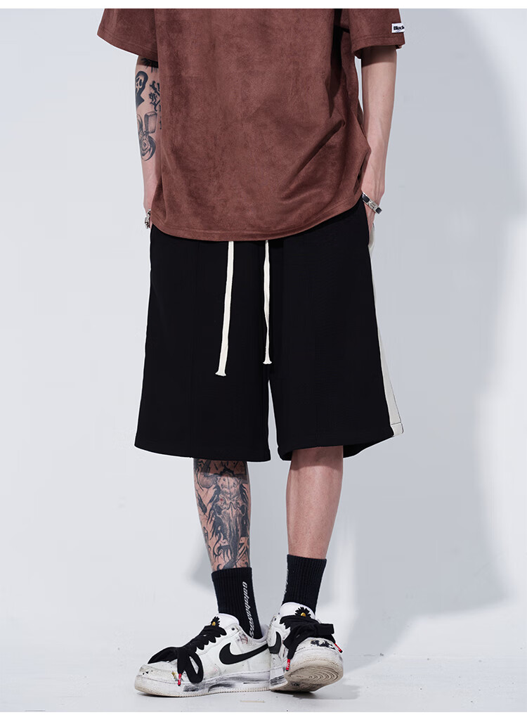 tessffel美式街头休闲短裤男宽松ins欧美高街嘻哈复古bf风运动五分裤