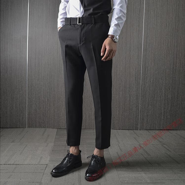 花花公子绅士风范自带腰带直筒小西裤男士秋季修身商务西装裤九分休闲