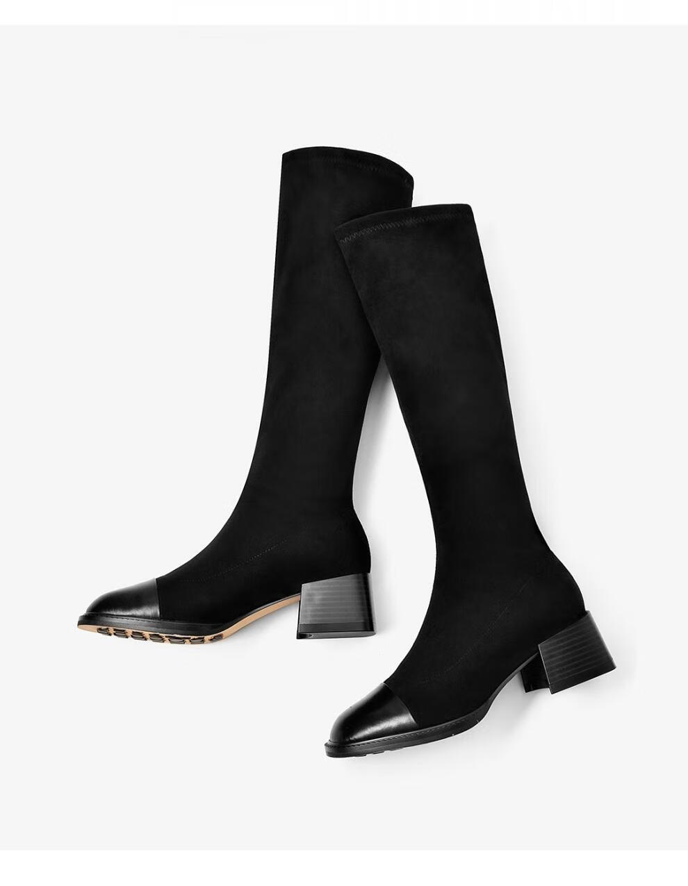 beau2020夏季新款女鞋长筒靴欧美风直筒靴长靴欧美绒面弹力靴中跟