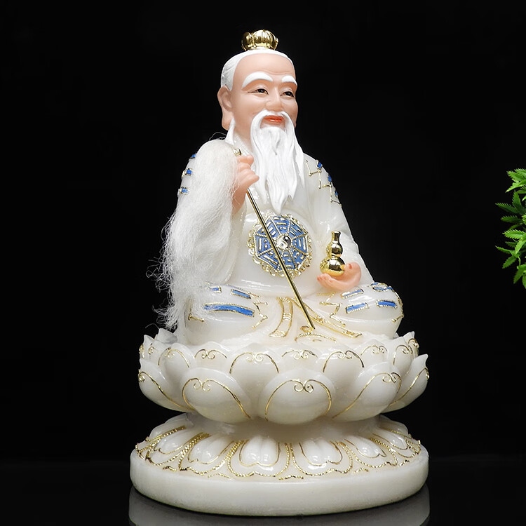 高端定制汉白玉太上老君神像12寸 汉白玉佛像 三清道祖灵宝天尊供奉