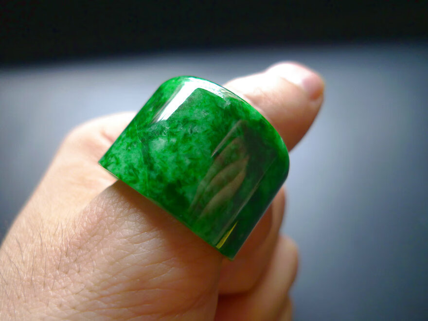 翡翠扳指铁龙生干青满绿戒指指环男女款玉石指环指玉石戒指扳指