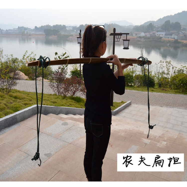 扁担竹湘西原竹复古老竹加绳子加铁钩套装农用家用挑水道具园林用蓝