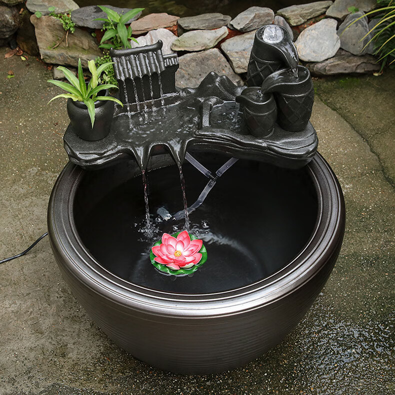 大型陶瓷流水鱼缸水缸阳台造景水循环鱼缸办公室客厅养鱼缸聚财缸五福