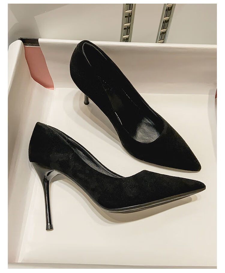 jnrsl新款2022年感气质不累脚职业法式黑色尖头单鞋细跟高跟鞋春秋