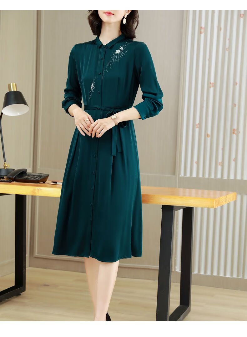 【捡漏特价】轻奢高档重磅醋酸连衣裙女2022秋季新款长袖重工刺绣缎面