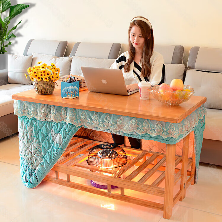 烤火桌子家用长方形折叠冬季楠竹烤火架取暖桌实木1.2米餐桌1.