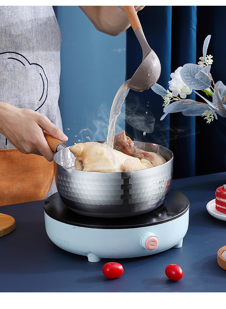 摩卡小熊雪平锅雪平锅不粘锅304不锈钢宝宝辅食锅小奶锅家用煮泡面