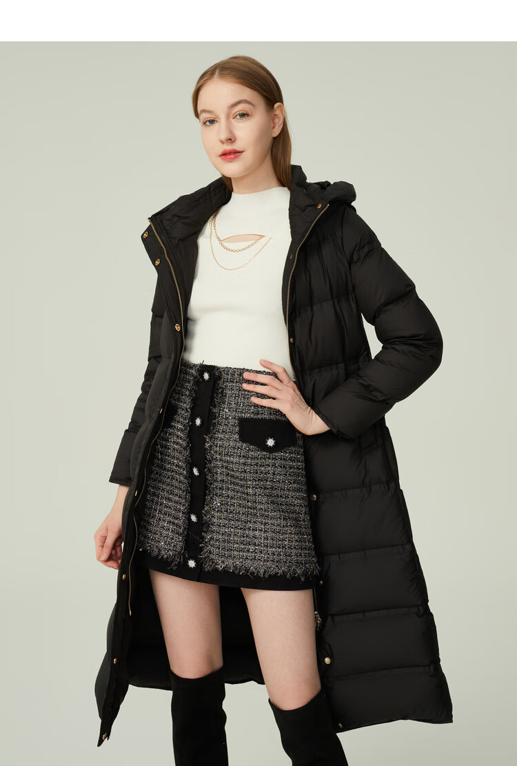 预售45天内发货恩曼琳21冬a字型链条收腰泡芙羽绒服eanbda75黑色s