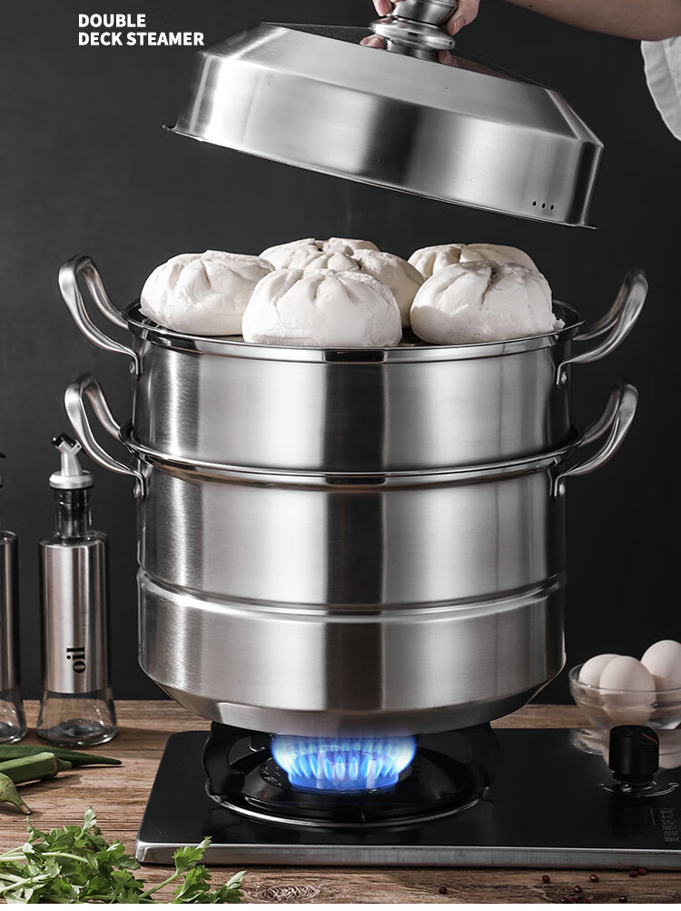 蒸笼家用304不锈钢加厚大号343640cm三/四层蒸馒头包子蒸锅蒸屉 加厚