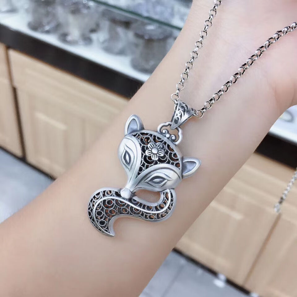 abay品牌同款新年礼物狐狸复古花丝吊坠足银999足银镂空时尚个性夸张