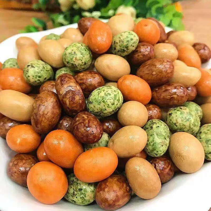 休闲食品裹衣花生5斤装多彩豆鱼皮花生海苔酱香可可混合25kg混合豆