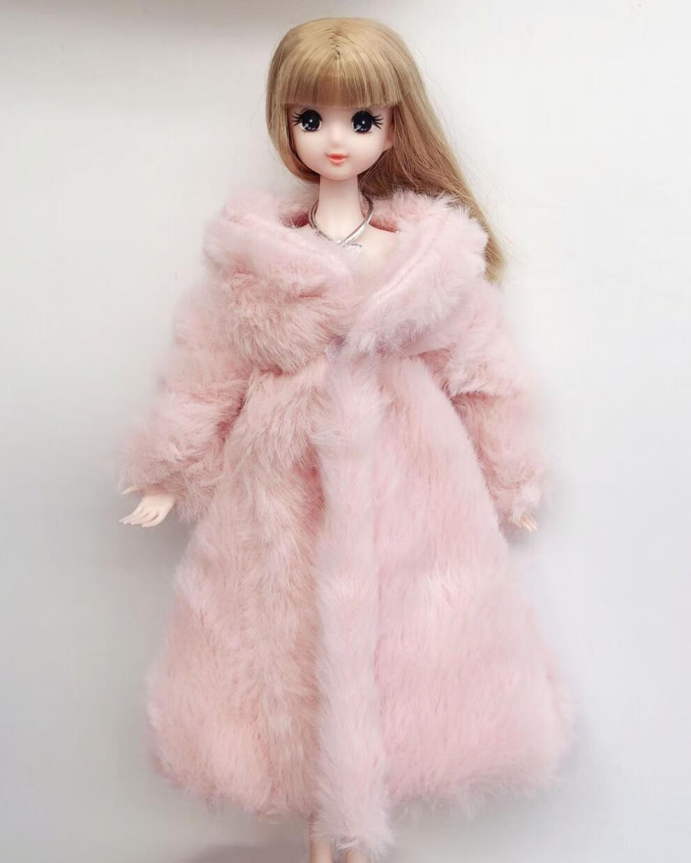 30厘米芭比娃娃衣服配件系列毛绒大衣换装公主灰姑娘玩具时装礼物蓝色