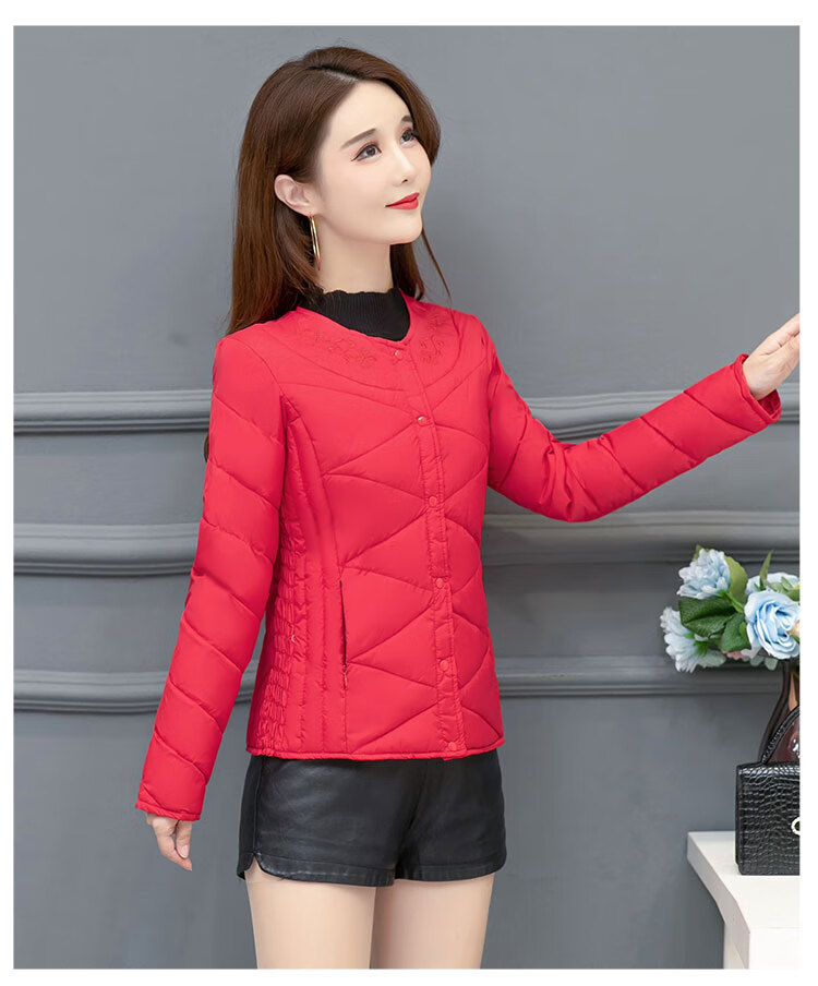 鸭鸭秋冬新装轻薄棉衣女士修身小棉袄短款贴身棉服外套22年红色s85