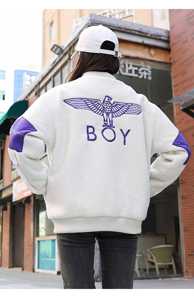 hkyx香港潮牌boy22冬季情侣羊羔绒保暖外套男女潮流加绒加厚boy老鹰