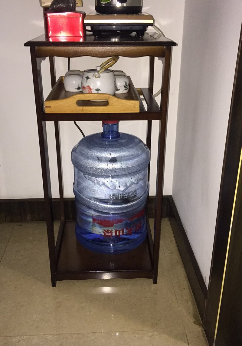 家用放烧水壶热水瓶架子茶具茶杯大水桶置物架实木桶装水饮水机架 2层