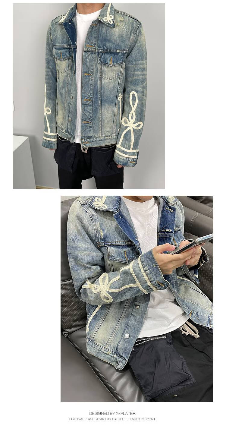 寇amiri复古宫廷牛仔外套男女高街洗水工装重工修身休闲刺绣ins夹克