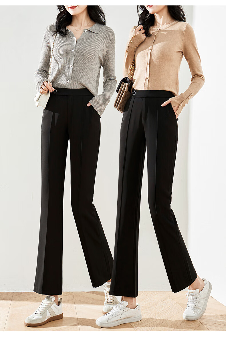 娅丽达女裤休闲微喇裤女黑色裤子2022春季新款休闲长裤 黑色(a0) 29