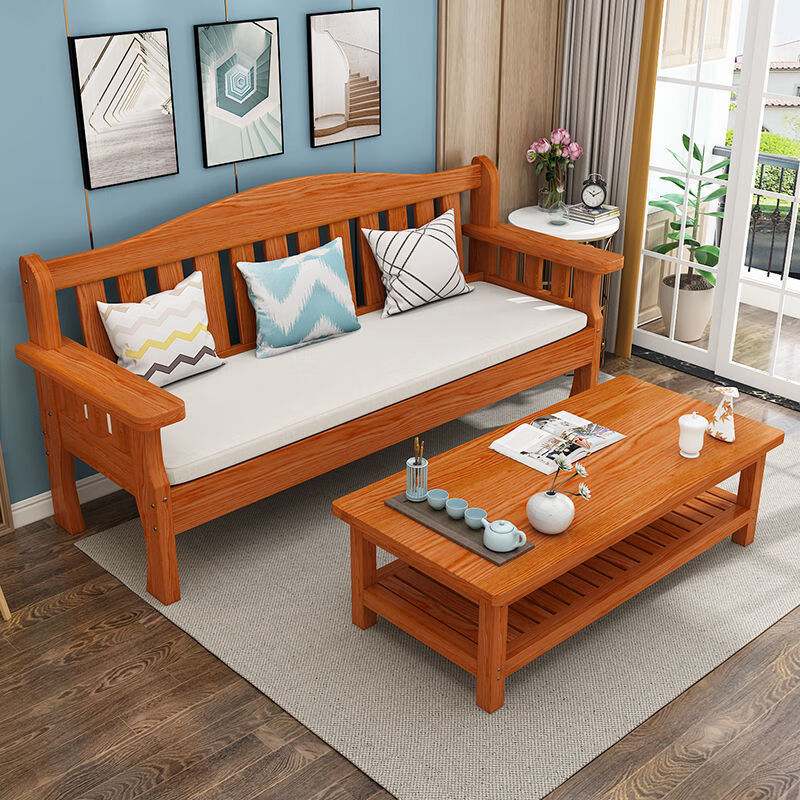 京东居家实木沙发组合全实木客厅简约现代三人木质木头小户型沙发阳台