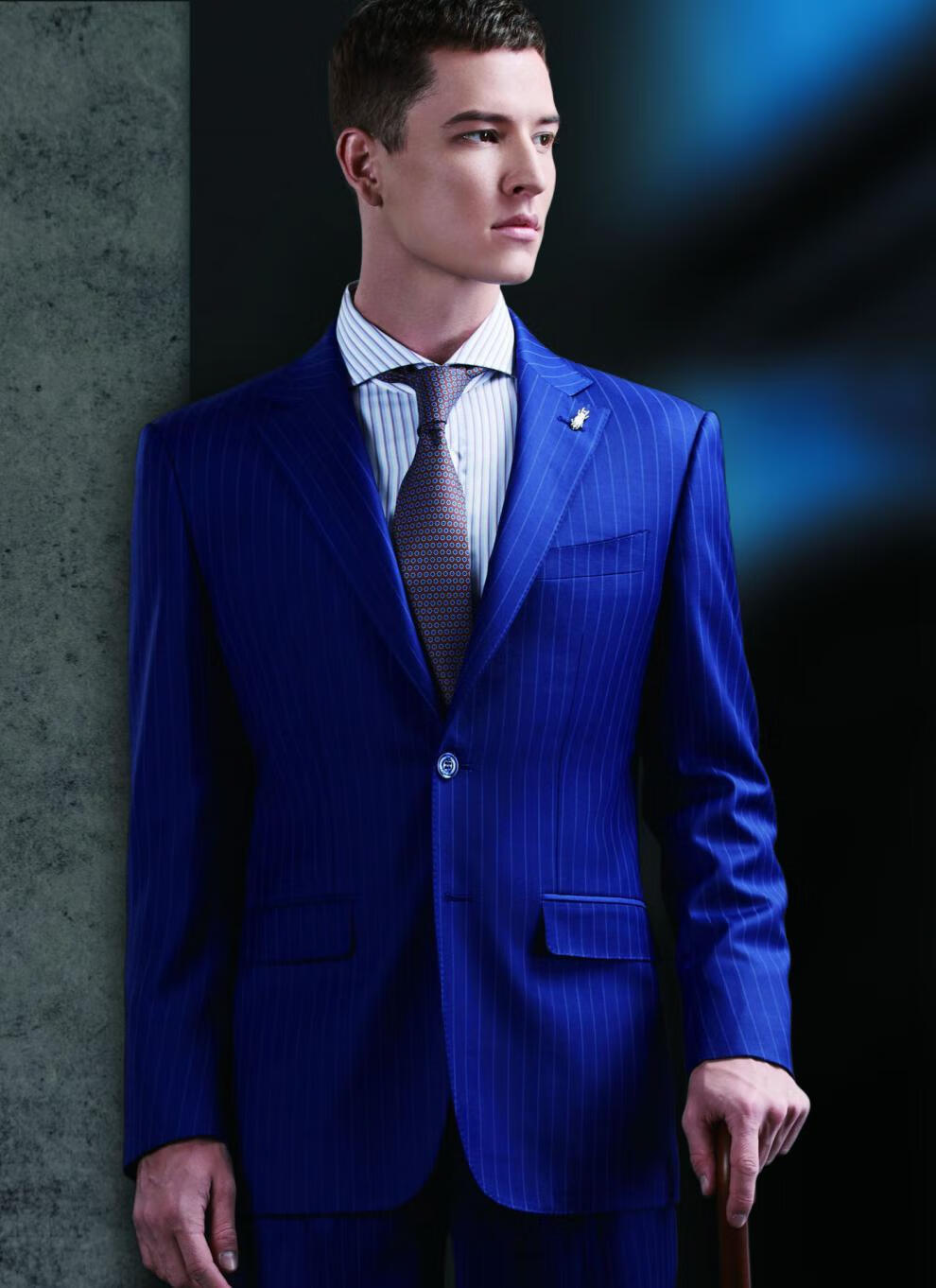 高端量身定做西装男西装套装休闲西服定制白色条纹格子礼服订制款 4-2