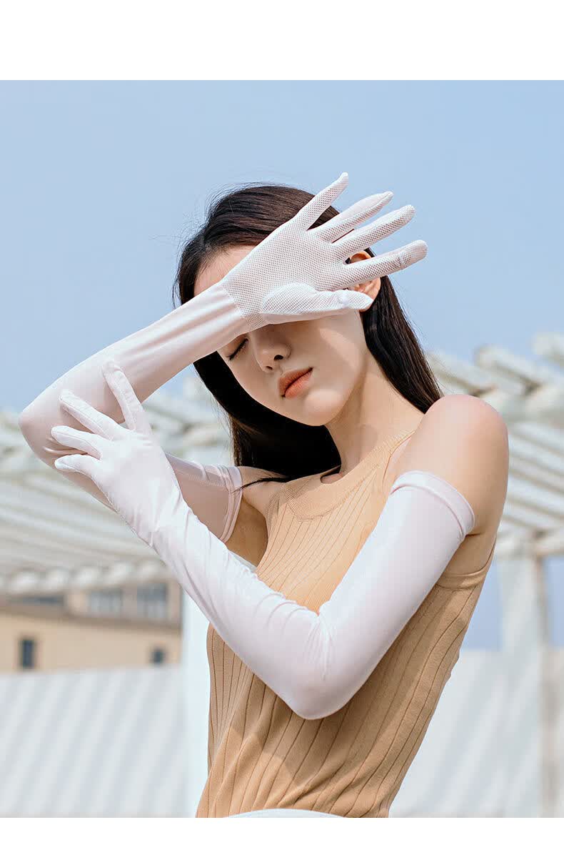 手套女士夏季薄款透气防滑骑行开车学练车防晒长款手袖哈尼克之心米