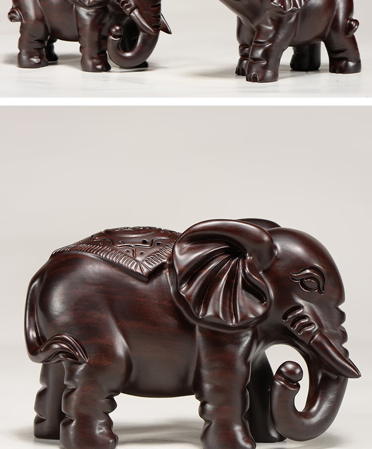 黑檀实木雕刻大象摆件木头根雕福财吉祥象创意家居装饰工艺品 花梨整