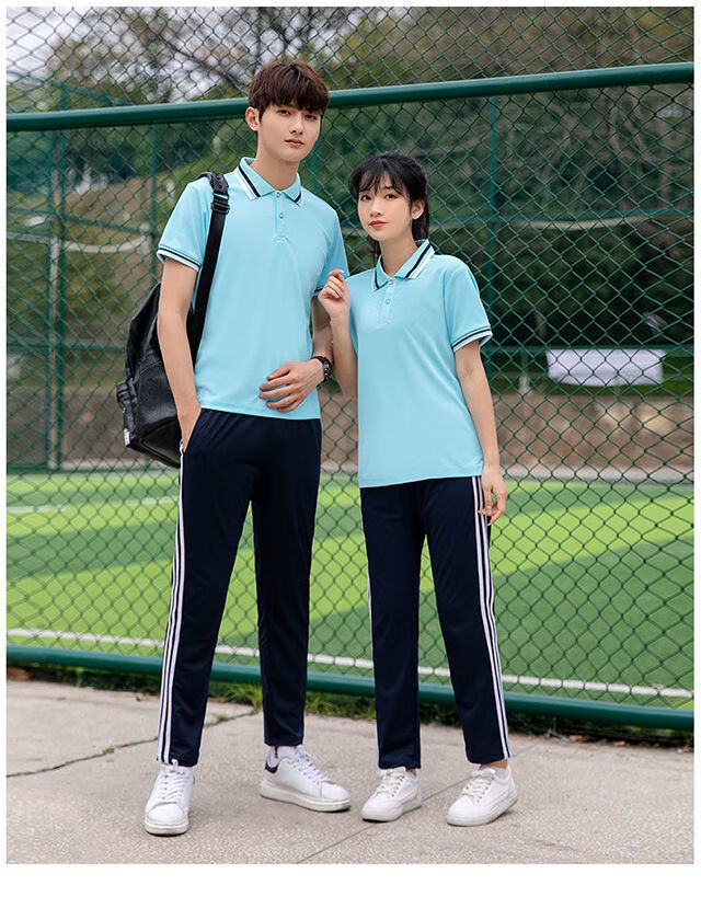 gp中学生夏季校服套装初中学生短袖班服纯色学院风毕业班高中生绿色浅