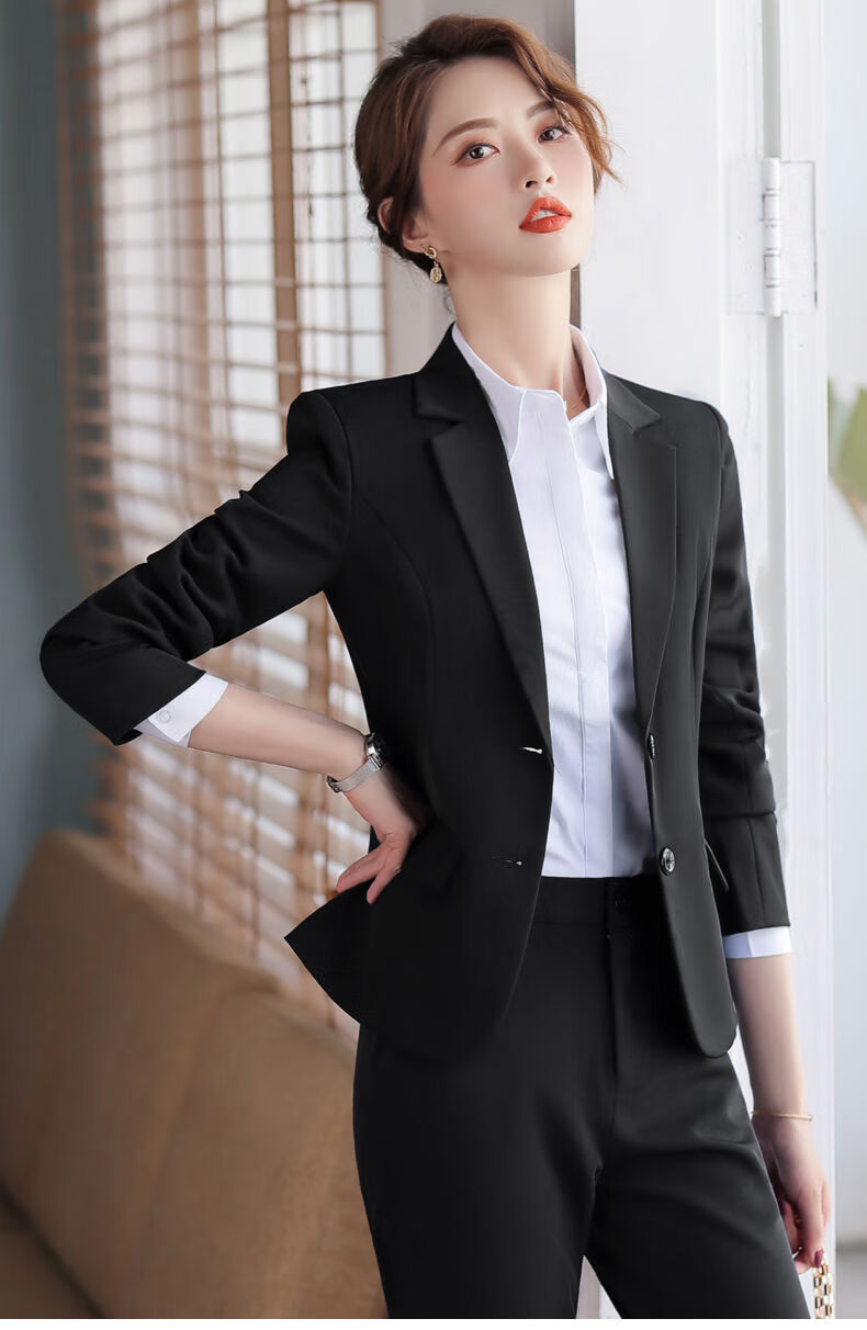 套装女小西服西装套装气质外套正装面试工作服时尚女装黑色西装裤子xl