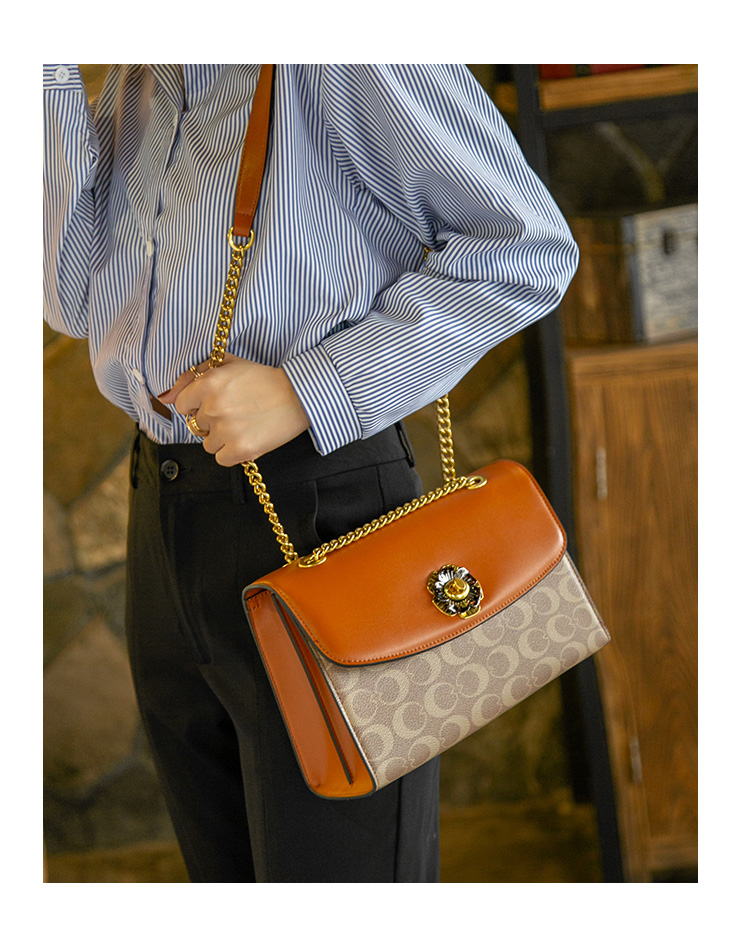 酷奇女包轻奢品牌新款潮山茶花女包真皮链条单肩包斜挎手提生日礼物女