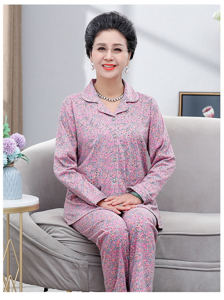 lucazer中老年中年妈妈睡衣女士长袖春秋款老年大码家居服套装可外穿