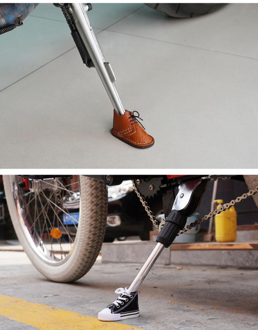 摩托车边脚撑帆布鞋装饰电动车抖音网红迷你自行车支撑脚架鞋子套微小