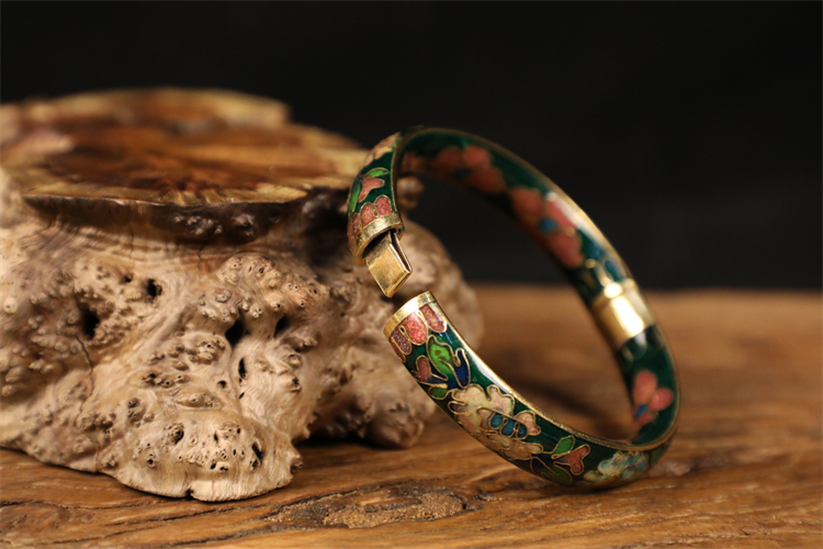 efp景泰蓝手镯北京景泰蓝铜胎掐丝珐琅手镯库存老货开口扁珐琅彩手工