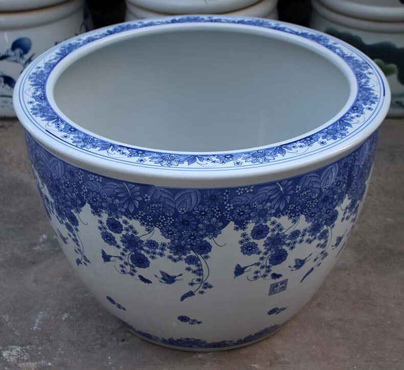 青花陶瓷鱼缸1米特大水缸瓷缸睡莲盆大荷花缸碗莲缸乌龟缸a款直径53cm