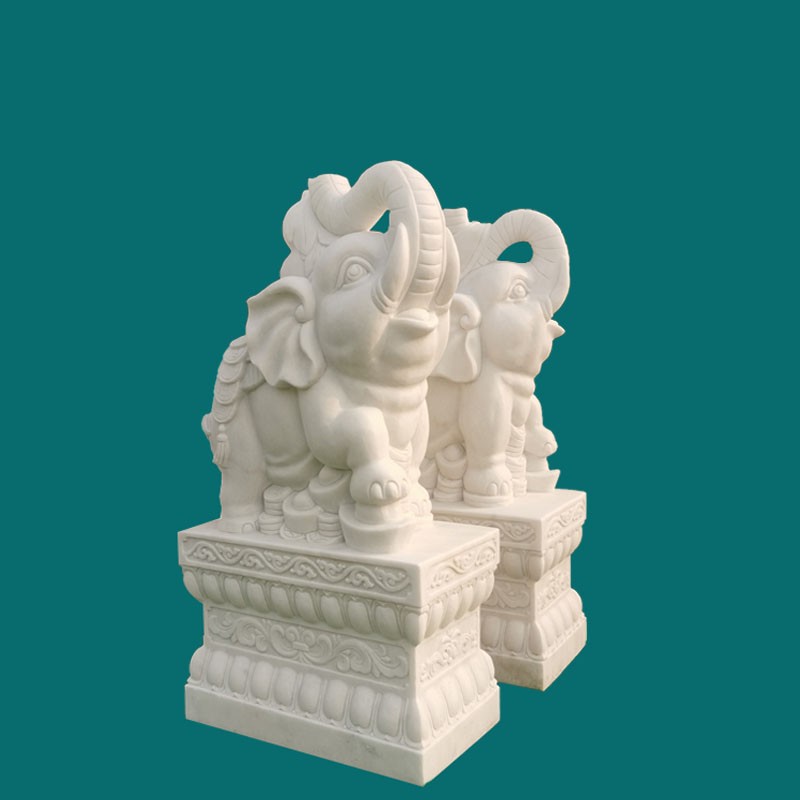 聚杨 石雕大象汉白玉石象一对吉祥如意晚霞红大象门墩户外庭院别墅大