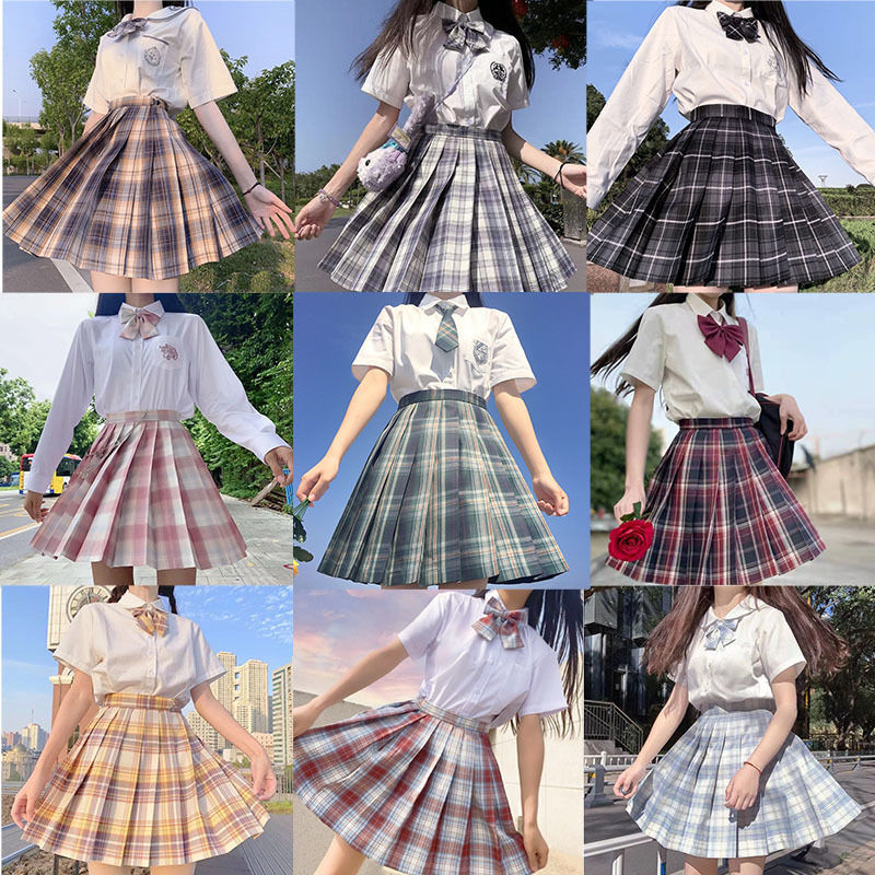 胡桃木jk全套制服套装学院风衬衫格裙女学生装一整套百褶裙裙子 树莓
