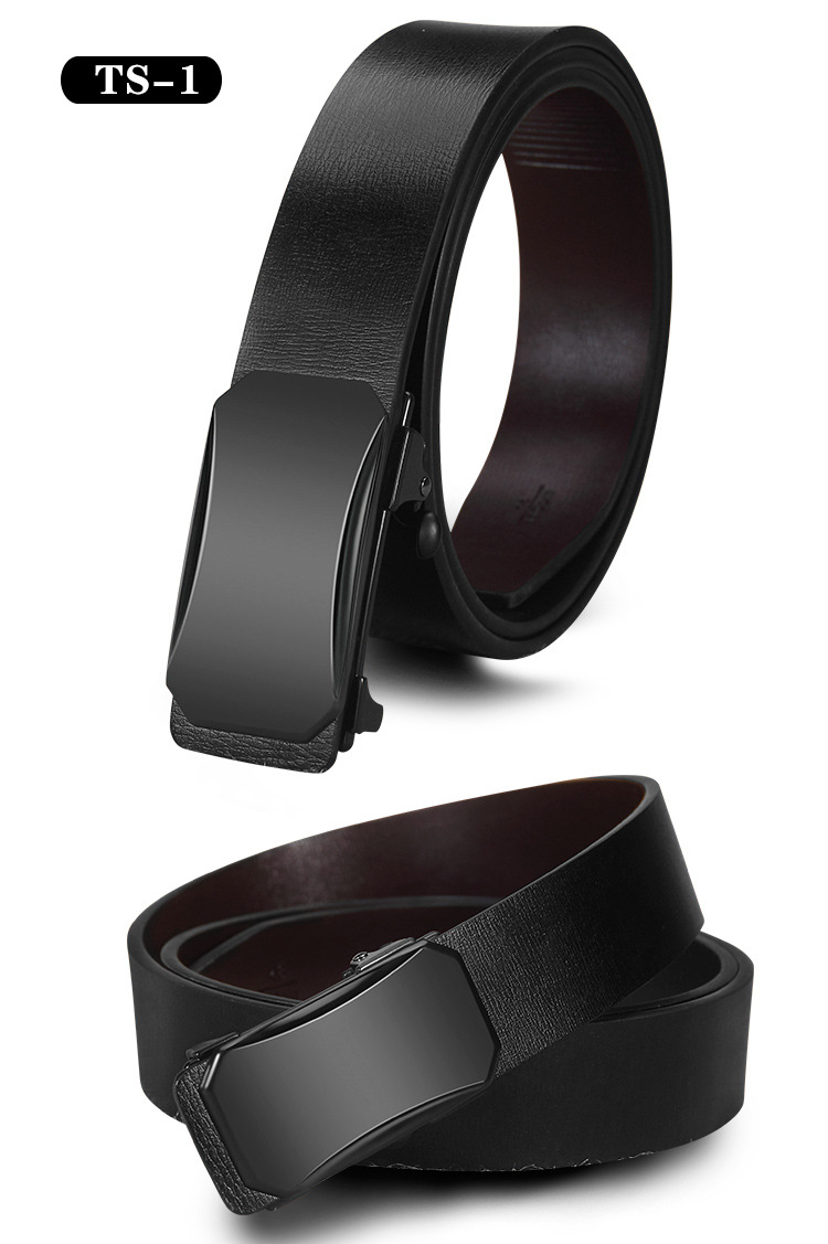 新款男士皮带男真皮内穿无牙自动扣腰带男式百搭牛皮商务裤带ts11抢黑