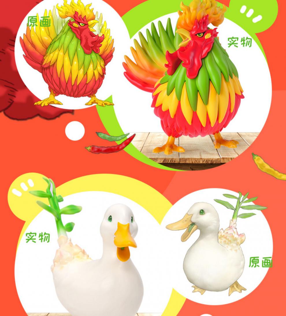 dodowo野菜盲盒 蔬菜精灵第二弹白菜狗辣椒鸡2代网红摆件 辣椒鸡【仅