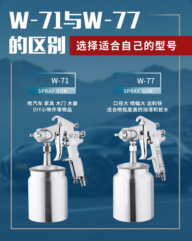 乳胶油漆喷枪w77气动喷漆枪w77/w71工家具汽车下壶喷胶枪 w71喷枪上壶
