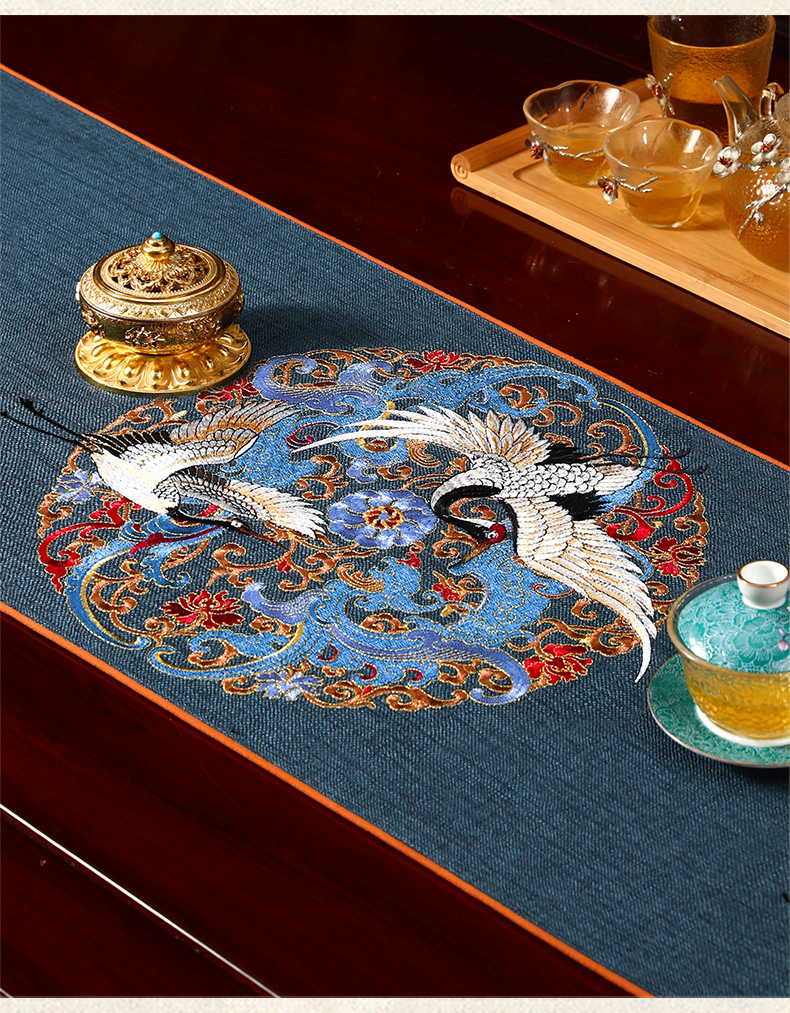 桌旗中式禅意新中式茶席防水茶台布艺长条茶几布茶旗茶桌垫布定制黄色