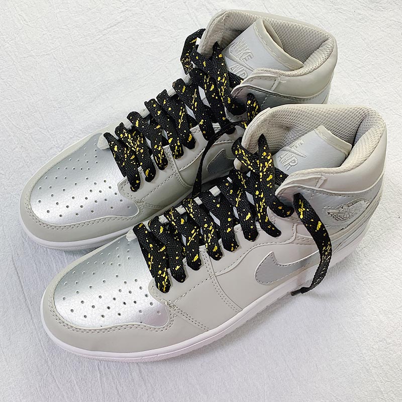 aj1鞋带适用金色七彩黑白泼墨鞋带适配aj1空军一号af1烫金dunk197白底